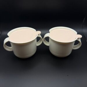 Tupperware Double Handle Sugar Bowl 10oz Cream & Pale Pink 2310A-4/ 2 Available